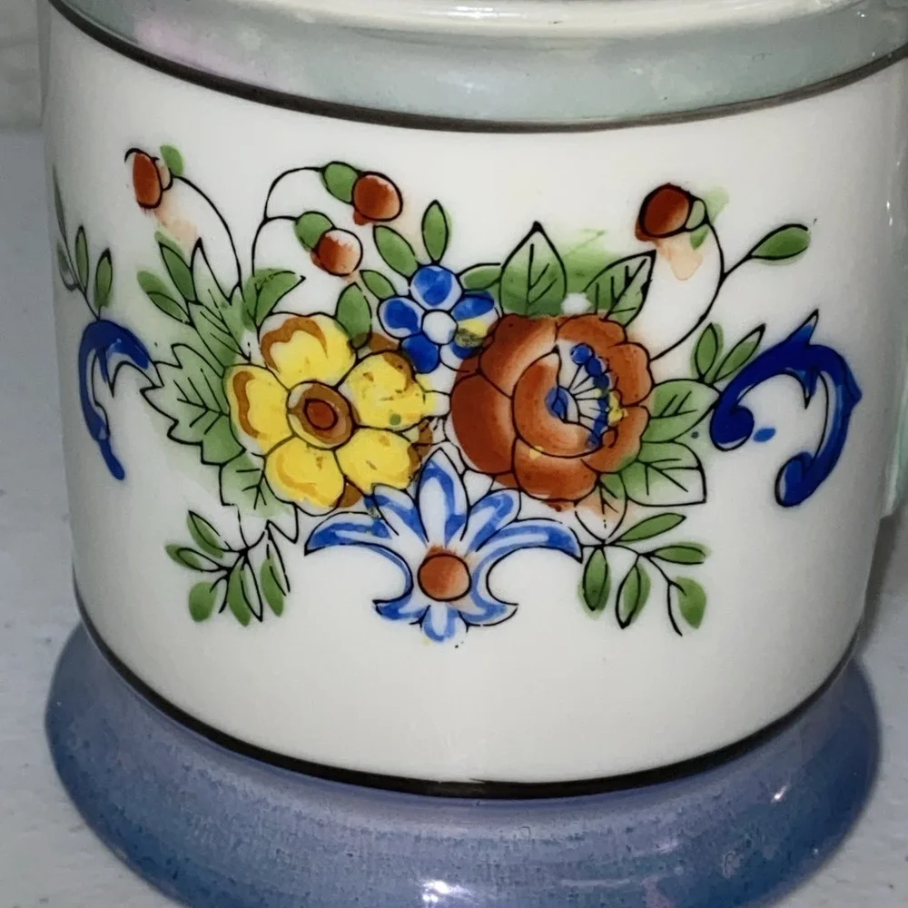 VTG Shaving Mug Kit Made In Japan Colored Flowers With Ever Ready Brush RARE